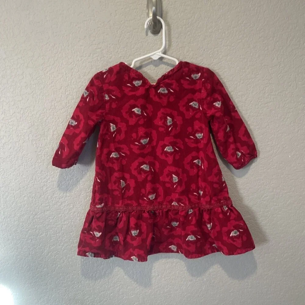 GARNET HILL KIDS CORDUROY Long Sleeve DRESS Size 2 Red Floral Winter